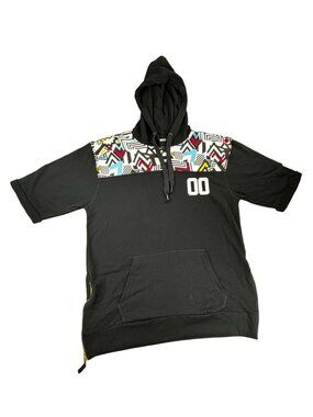 Bleecker & Mercer Hoodie Mens Large Black Geometric Print & Side Zippers Street